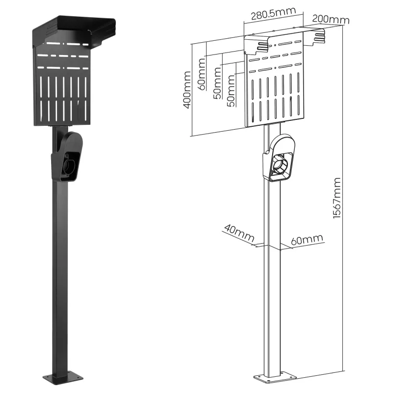 InLine yleinen Wallbox-teline EV-latauskaapelin pidikkeellä, musta
