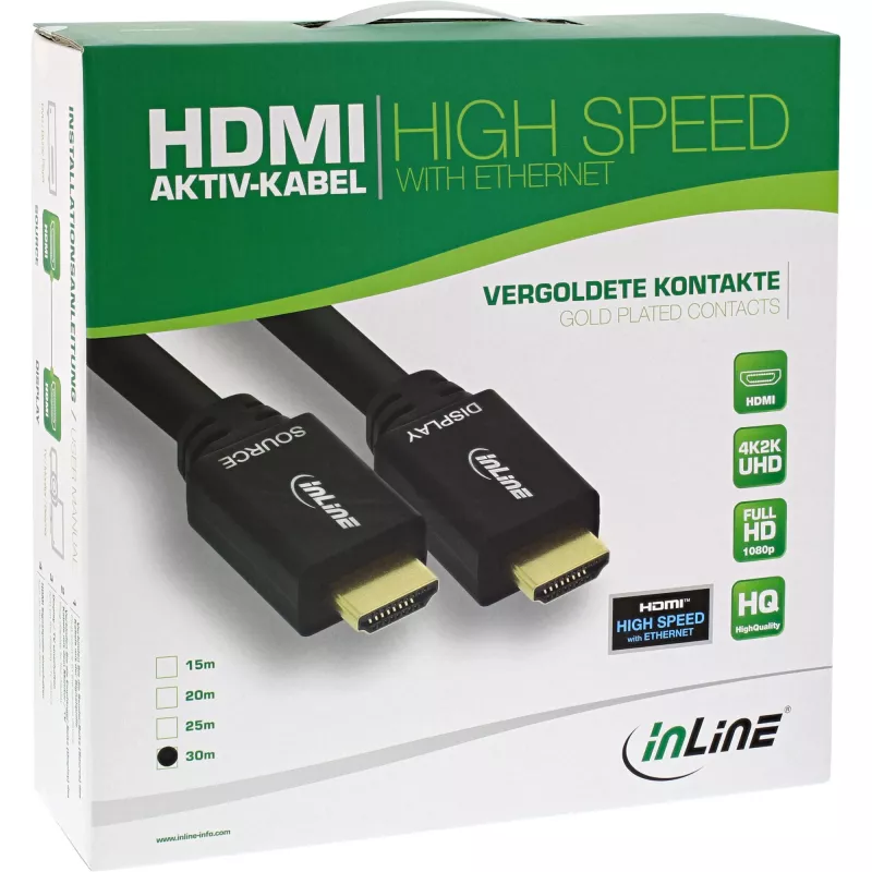 InLine High Speed HDMI -kaapeli Ethernetillä, aktiivinen, M/M, musta, kullatut kontaktit, 40 m