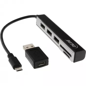 InLine USB OTG -kortinlukija ja 3-porttinen USB 2.0 -keskitin SDXC- ja microSD-korteille + adapteri