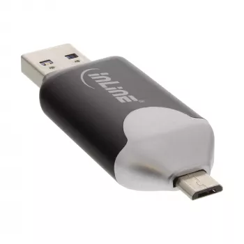 InLine USB3.0-kaksoiskortinlukija, USB-A ja Micro-USB 2.0 SDXC- ja microSDXC-korteille