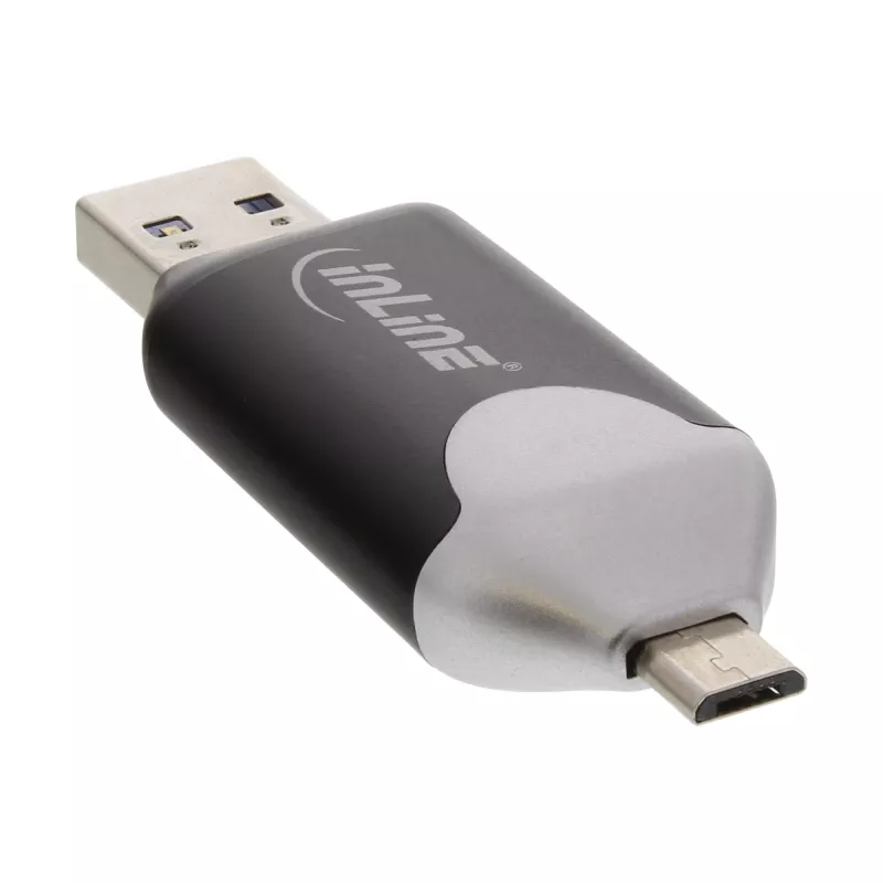 InLine USB3.0-kaksoiskortinlukija, USB-A ja Micro-USB 2.0 SDXC- ja microSDXC-korteille