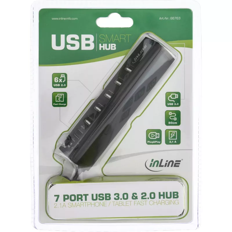 USB-keskitin InLine Smart Hub 7 porttia USB 3.0 ja 2.0 pikapikalatausportilla