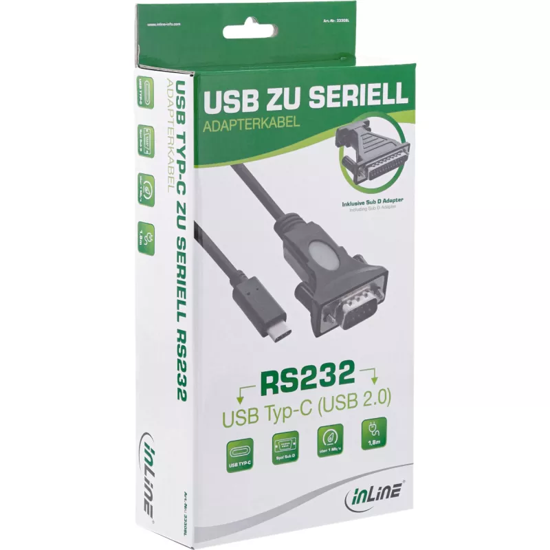 InLine USB-C sarja-adapterikaapeli, USB-C pistoke / DB9 pistoke, 1,8 m