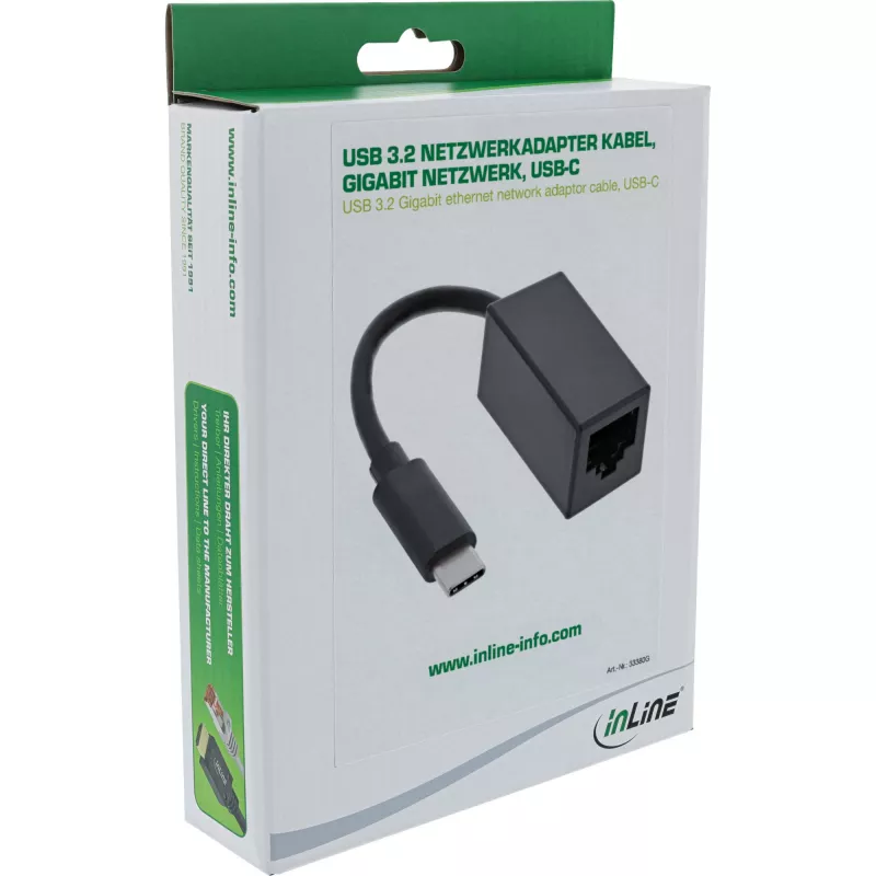 InLine USB 3.2 Gigabit Ethernet -verkkosovitinkaapeli, USB-C