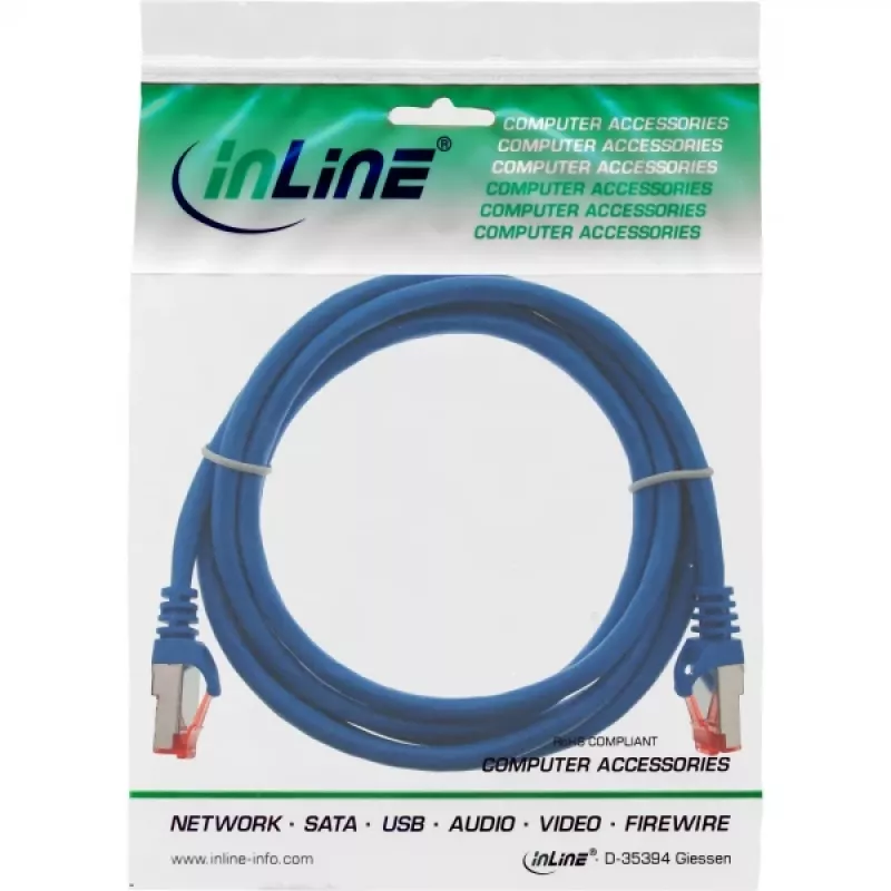 InLine verkkokaapeli S/FTP PiMF Cat.6 250MHz PVC kupari sininen 0,25m