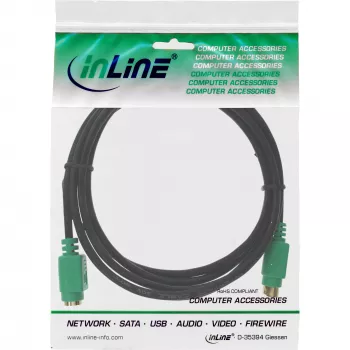InLine PS/2-kaapeli, uros/naaras, musta/vihreä, kullatut koskettimet, 3 m