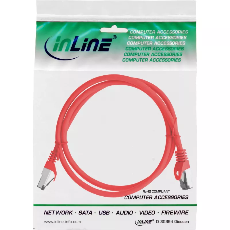 InLine verkkokaapeli, S/FTP (PiMf), Cat.8.1, 2000MHz, halogeeniton, punainen, 1m