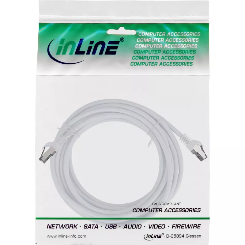 InLine verkkokaapeli, S/FTP (PiMf), Cat.8.1, 2000MHz, halogeeniton, valkoinen, 7,5m