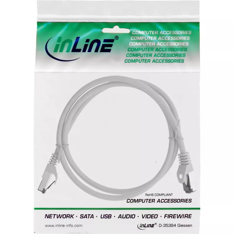 InLine verkkokaapeli, S/FTP (PiMf), Cat.8.1, 2000MHz, halogeeniton, harmaa, 1m