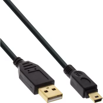 InLine USB 2.0 Mini -kaapeli, Type-A-uros / Mini-B-uros (5-napainen), musta/kulta, 3 m