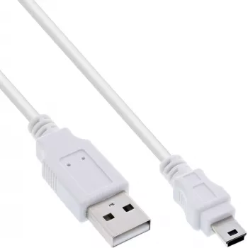 InLine USB 2.0 Mini -kaapeli, Type-A-uros / Mini-B-uros (5-napainen), valkoinen, 1 m