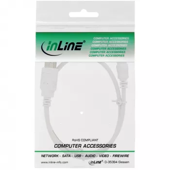 InLine USB 2.0 Mini -kaapeli, Type-A-uros / Mini-B-uros (5-napainen), valkoinen, 1 m