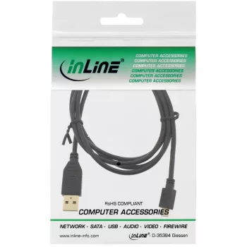 InLine Micro-USB 2.0 -kaapeli, USB Type-A-uros / Micro-B-uros, musta, 1 m