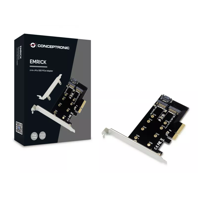 Conceptronic EMRICK 2-in-1 M.2 SSD PCIe -adapteri SATA AHCI NVMe