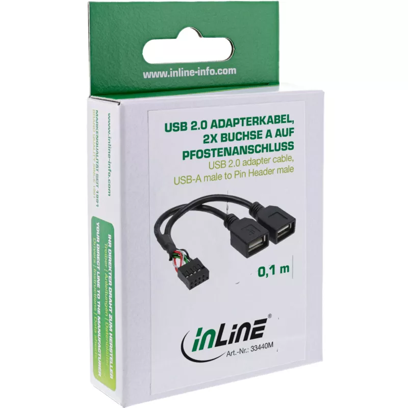 InLine USB 2.0 -adapterikaapeli sisäinen 2x USB Type-A -liitin / emolevyn header
