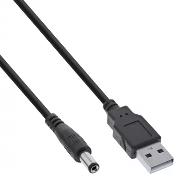 InLine adapterikaapeli, USB Type-A-uros - DC 5,5x2,10 mm uros, musta, 1 m