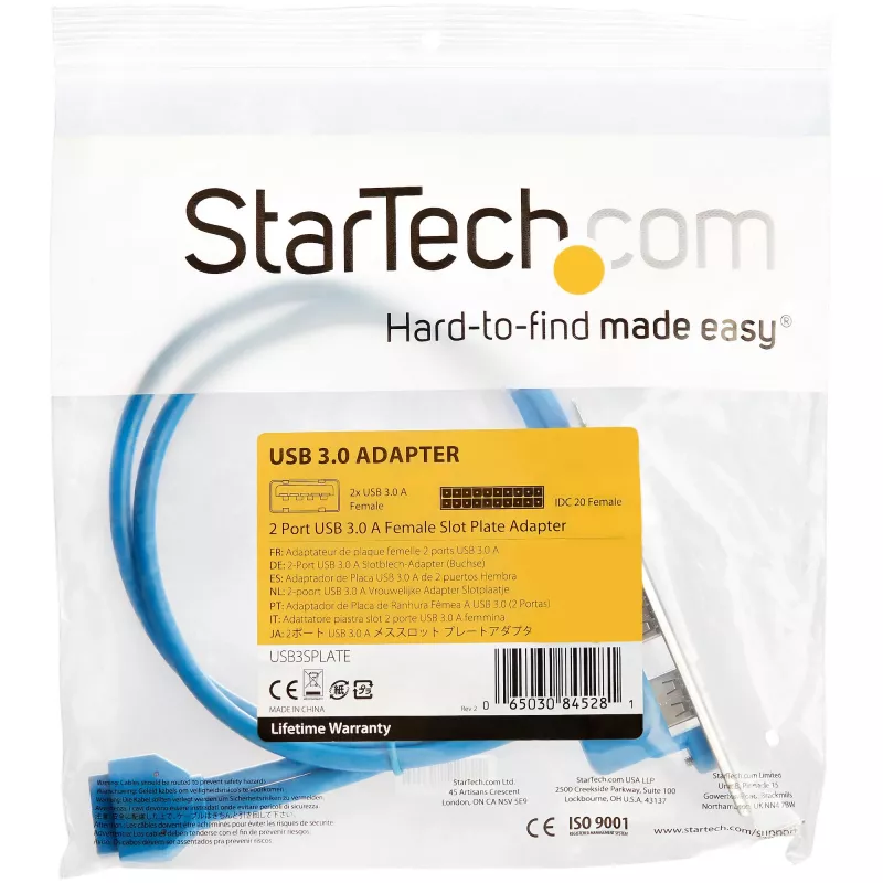 StarTech.com 2-porttinen USB 3.0 Type-A -korttipaikkapeltiadapteri, IDC, USB 3.2 Gen 1 (3.1 Gen 1), sininen, ruostumaton teräs, 0,5 m, CE, REACH, 500 mm