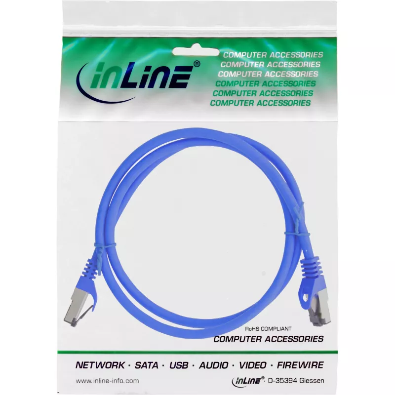InLine verkkokaapeli S/FTP PiMF Cat.8.1 halogeeniton 2000MHz sininen, 3 m