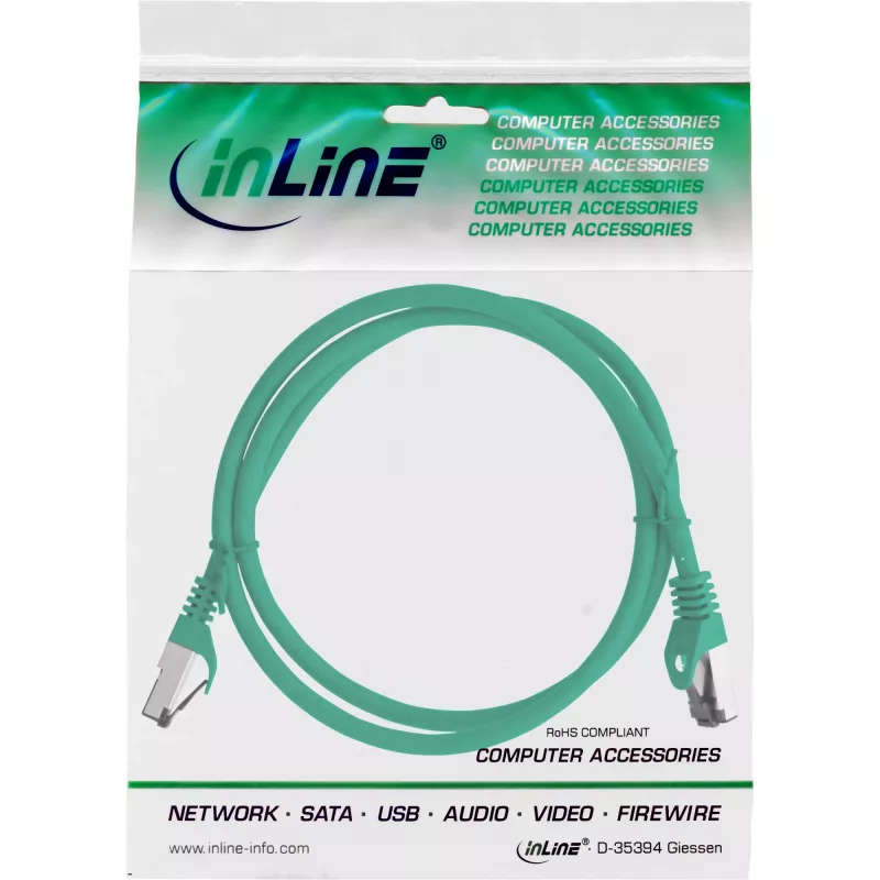 InLine verkkokaapeli, S/FTP (PiMf), Cat.8.1, 2000MHz, halogeeniton, vihreä, 0,5m