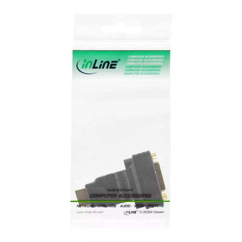 InLine HDMI–DVI-adapteri HDMI-uros / 24+1 naaras 180° kulma kullattu