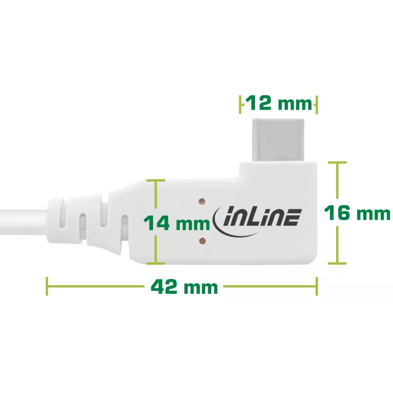 InLine USB4-kaapeli, USB-C, toispuoleisesti kulma, PD 240W, 8K60Hz, TPE, valkoinen, 2m