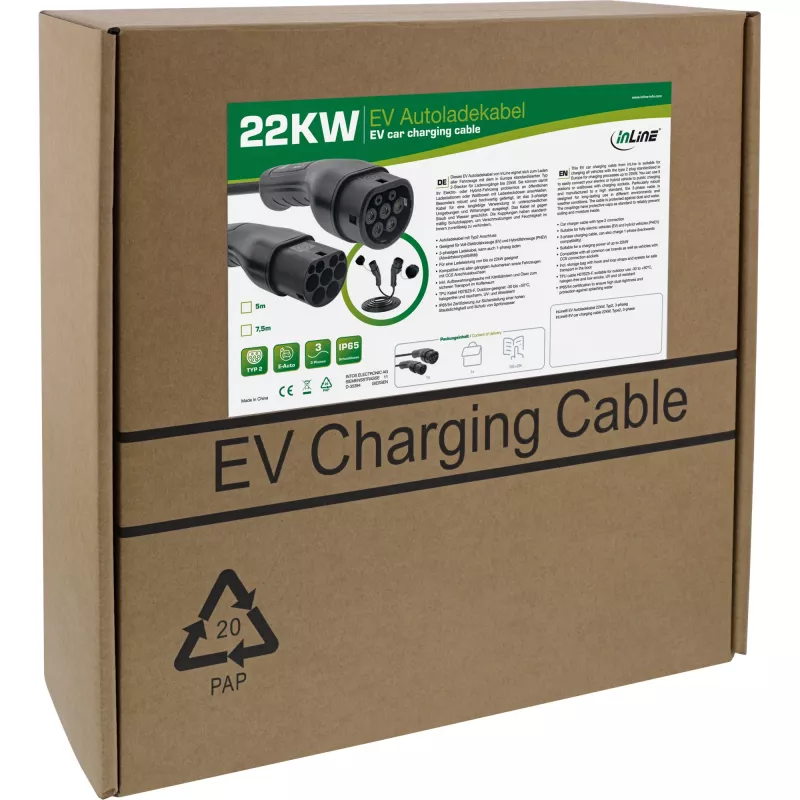 InLine EV-latauskaapeli 22 kW Type2, 3-vaiheinen, 5 m