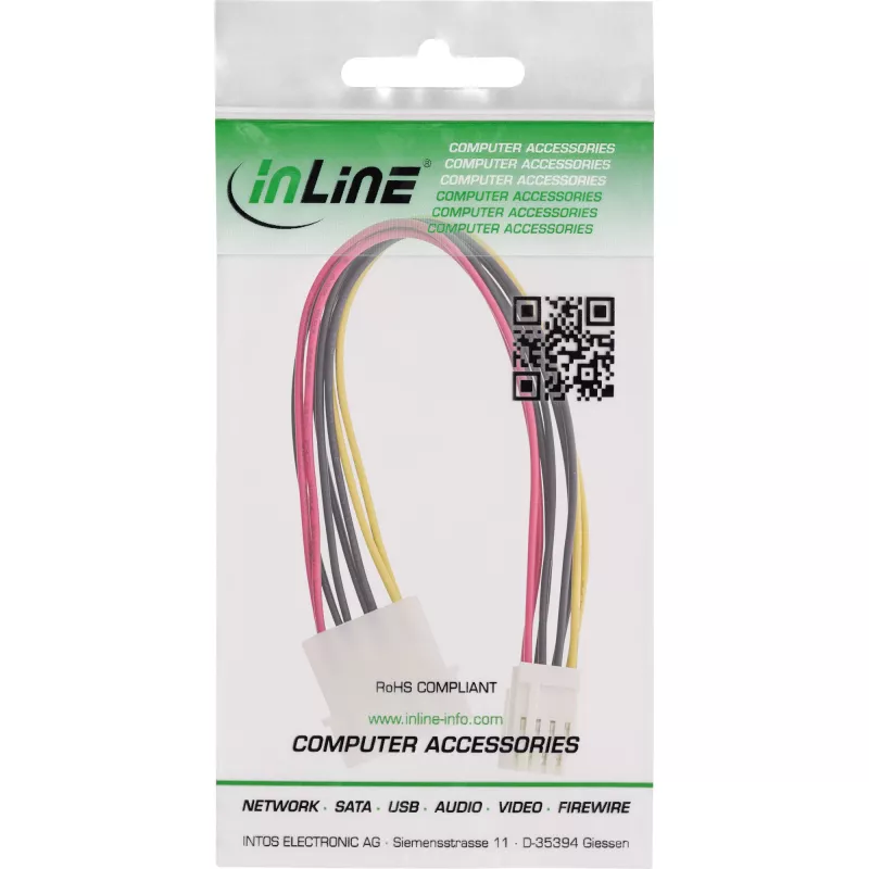 InLine sisäinen Y-virtakaapeli 1x 5,25 tuuman Molex / 2x 3,5 tuuman Floppy 0,20 m
