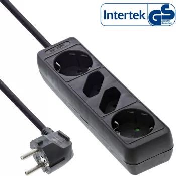 InLine jatkopistorasia, 4-osainen, 2x CEE7/3 + 2x Euro CEE 7/16, musta, 5 m
