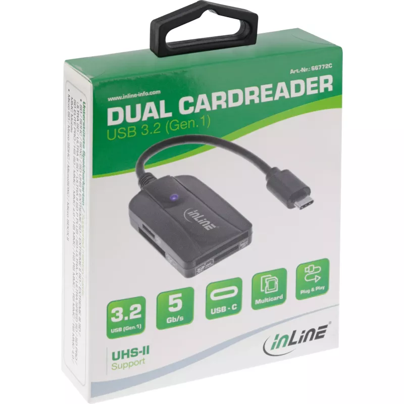 InLine kortinlukija USB 3.1 USB-C, SD/SDHC/SDXC, microSD, UHS-II-yhteensopiva