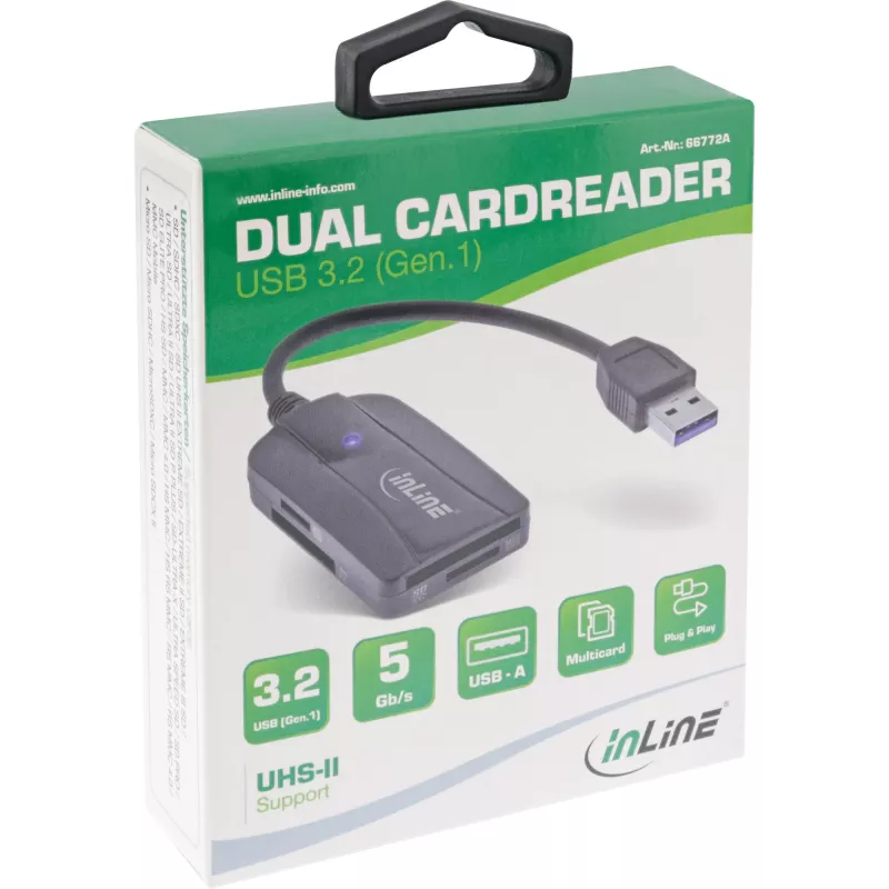 InLine kortinlukija USB 3.1 USB-A, SD/SDHC/SDXC, microSD, UHS-II-yhteensopiva
