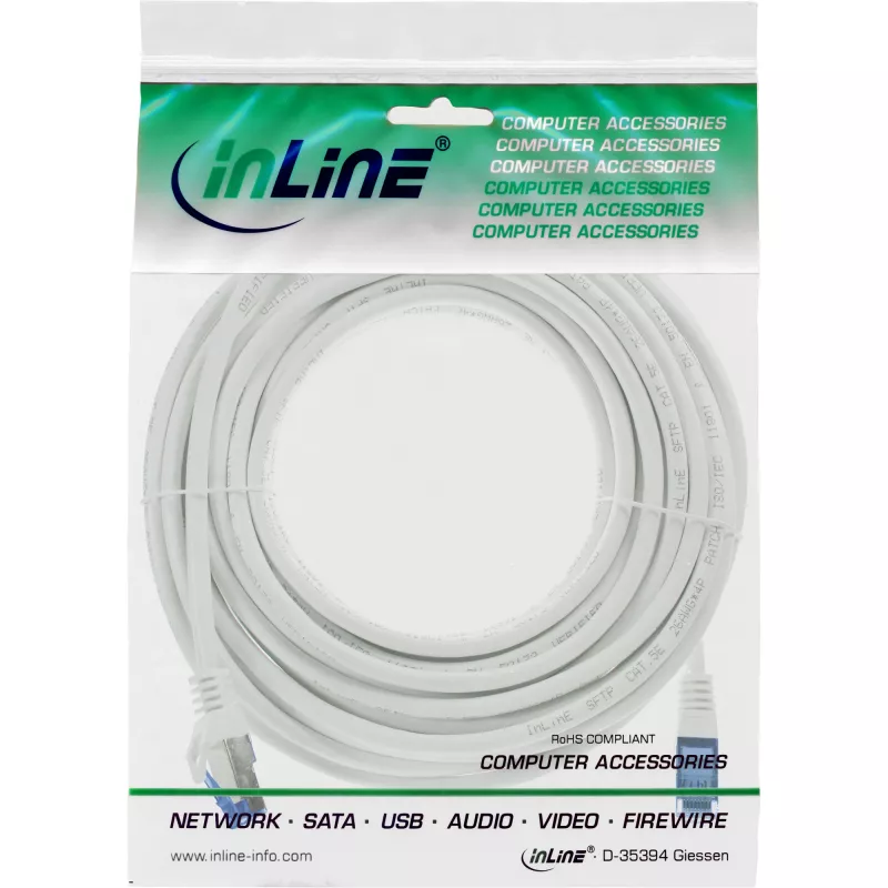 InLine patch-kaapeli, Cat.6A, S/FTP, TPE joustava, valkoinen, 20 m