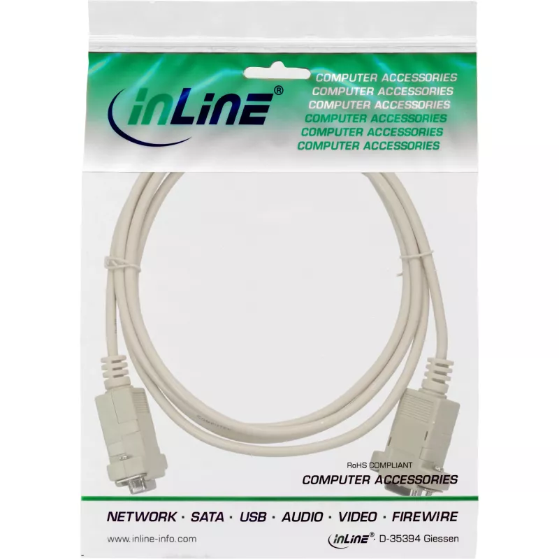 Nullmodem-kaapeli InLine 9-napainen naaras/naaras ruuviliitin 2 m beige