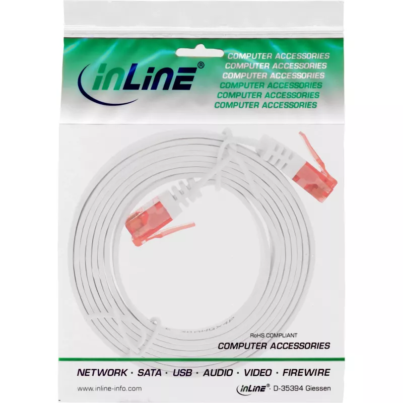InLine litteä ultraslim-patchkaapeli U/UTP Cat.6 gigabitinopeus valkoinen 3 m
