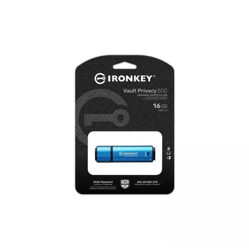 Kingston Technology IronKey 16GB USB-C Vault Privacy 50C AES-256 salattu, FIPS 197