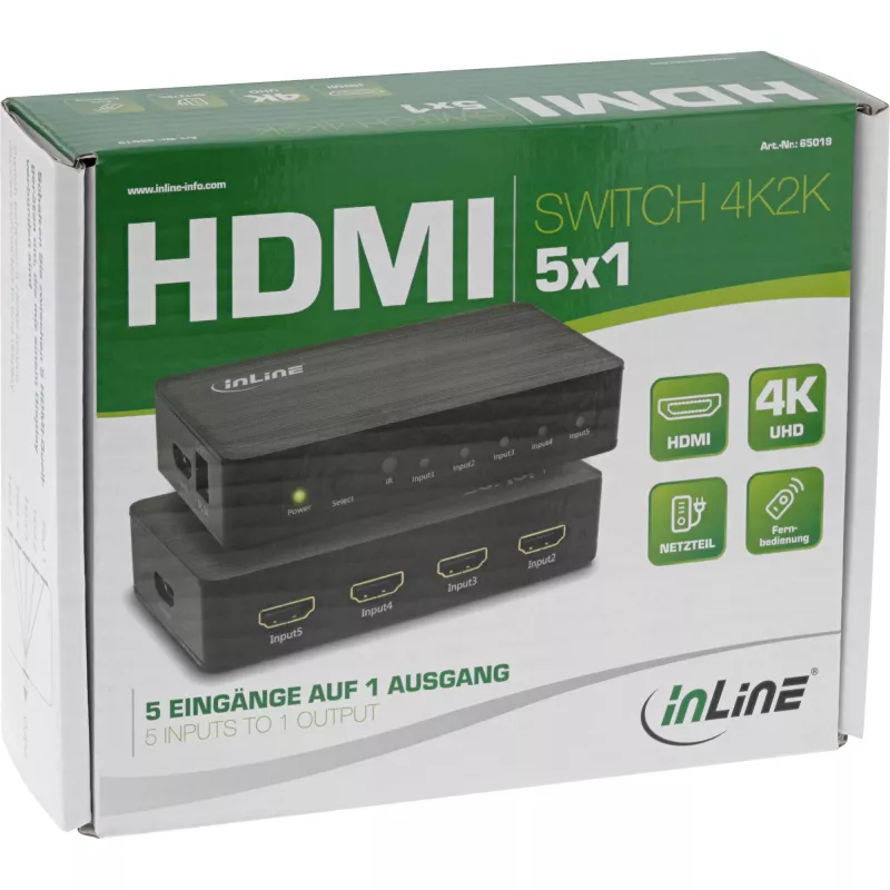 InLine HDMI-kytkin 5-porttia 4K2K@60Hz HDCP 2.2 musta