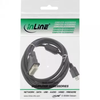 InLine HDMI-DVI-kaapeli 19 pin uros / 18+1 uros + ferriittisydän musta 1,8 m