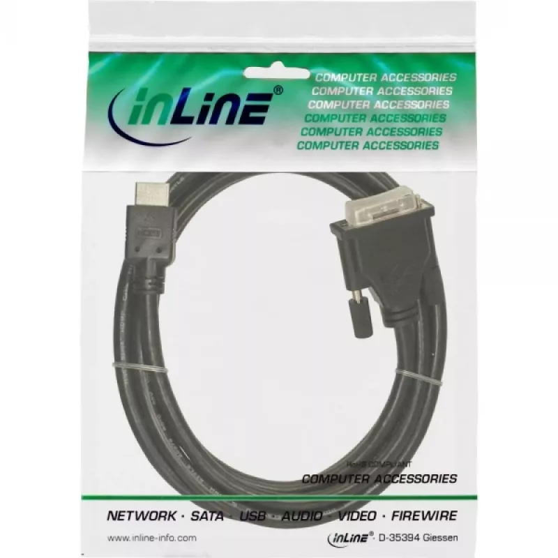InLine HDMI-DVI-kaapeli 19 pin uros / 18+1 uros + ferriittisydän musta 5 m