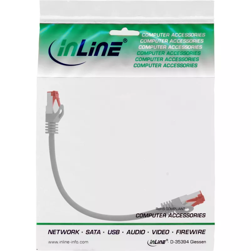 InLine verkkokaapeli S/FTP PiMF Cat.6 250MHz PVC CCA harmaa 0,25m
