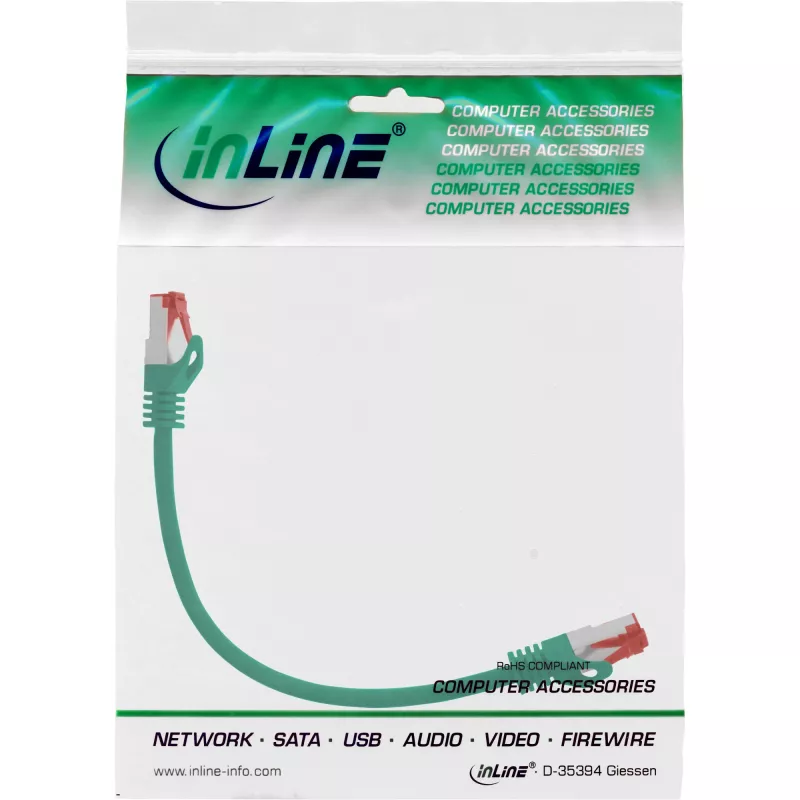 InLine verkkokaapeli S/FTP PiMF Cat.6 250MHz PVC CCA vihreä 0,25m