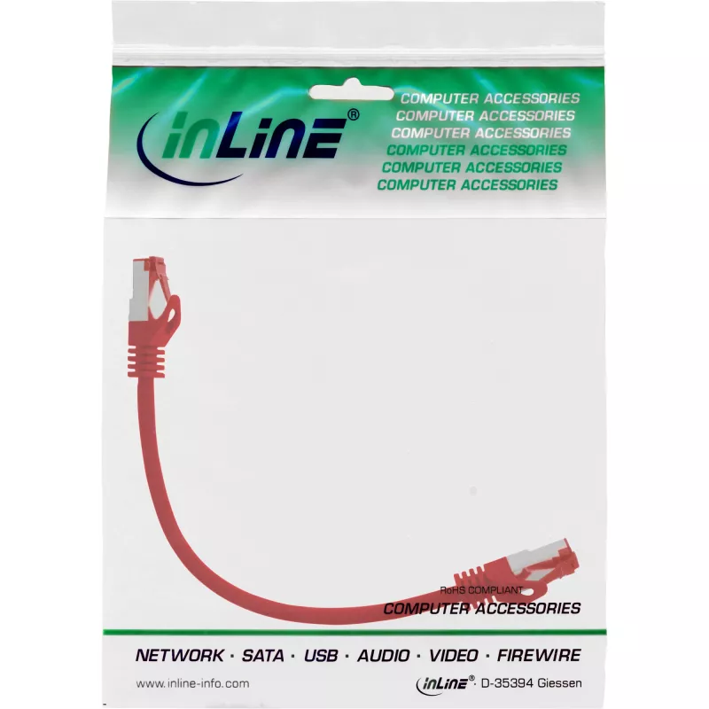 InLine verkkokaapeli S/FTP PiMF Cat.6 250MHz PVC CCA punainen 0,25m