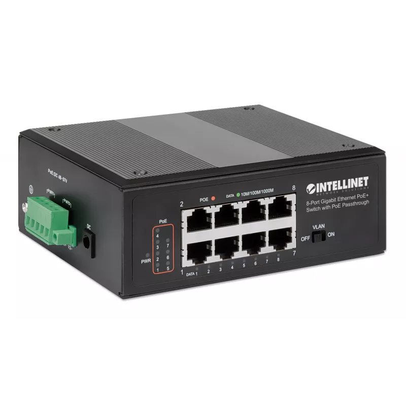 Teollisuuskytkin Intellinet 8-porttinen Gigabit Ethernet PoE+