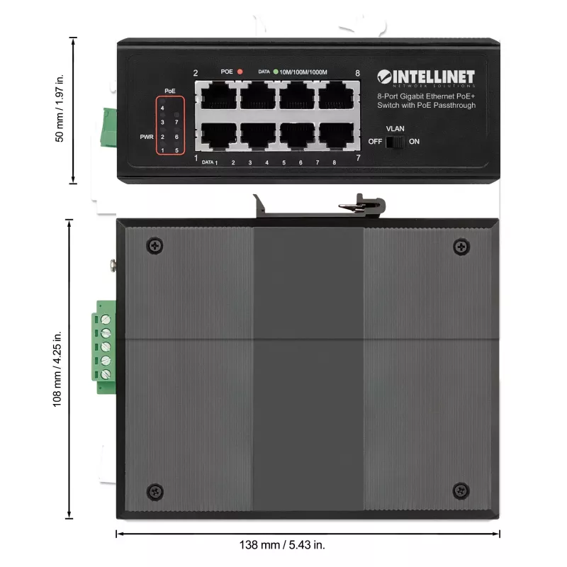 Teollisuuskytkin Intellinet 8-porttinen Gigabit Ethernet PoE+