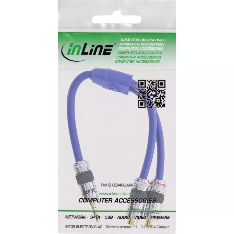 InLine audiokaapeli Premium 2x RCA naaras / 3,5 mm uros kullattu 0,25 m