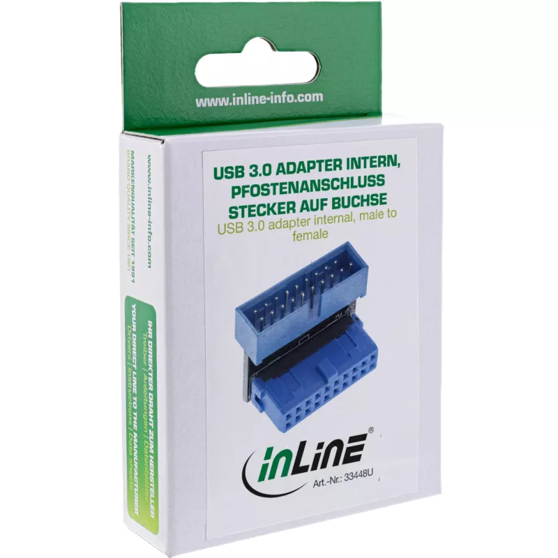 InLine USB 3.0 -adapteri sisäinen, pistoke-naarasliitäntäliitäntä, alaspäin kulma