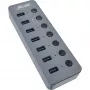 InLine USB 3.2 Gen.1 -keskitin, 7 porttia, kytkimellä, alumiini, harmaa, virtalähteen kanssa