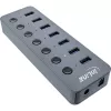 InLine USB 3.2 Gen.1 -keskitin, 7 porttia, kytkimellä, alumiini, harmaa, virtalähteen kanssa