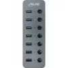 InLine USB 3.2 Gen.1 -keskitin, 7 porttia, kytkimellä, alumiini, harmaa, virtalähteen kanssa