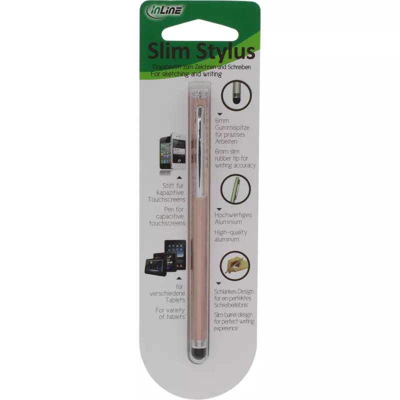 Stylus-kynä InLine 55467G kosketusnäytöille älypuhelin tabletti pinkki