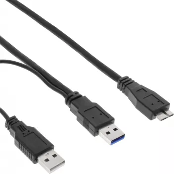 InLine USB 3.2 Gen.1 Y-kaapeli 2x Type-A-uros / Micro-B-uros, musta, 1,5m