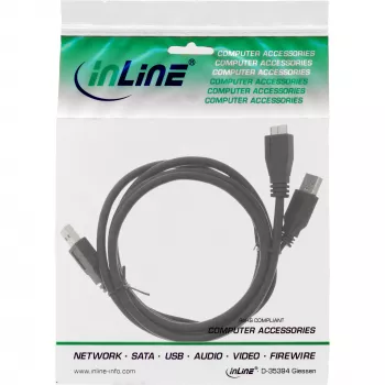 InLine USB 3.2 Gen.1 Y-kaapeli 2x Type-A-uros / Micro-B-uros, musta, 1,5m